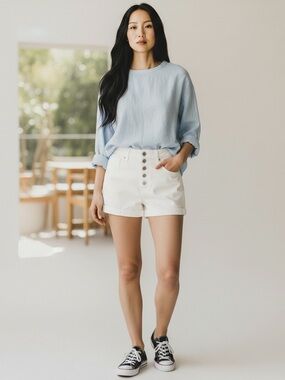 Garage Taille Ultra-Haute Ultra High Rise Cream Button Fly Shorts Size 7 NWT